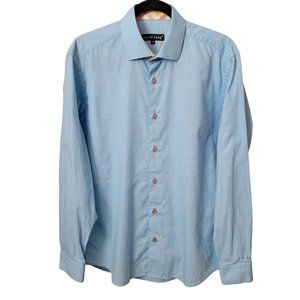 Jared Lang Button Down Contrast Cuff Blue Dress Shirt, Medium